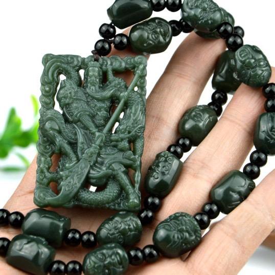 Mặt Dây Chuyền Quan Công A Di Đà, Ngọc Bích Hòa Điền Tự Nhiên, Vòng Cổ Ngọc Bích Màu Xám, Mặt Dây Chuyền Ngọc Bích, Hàng Thật Có Giấy Chứng Nhận, Vòng Cổ Mặt Dây Chuyền Ngọc Bích 5