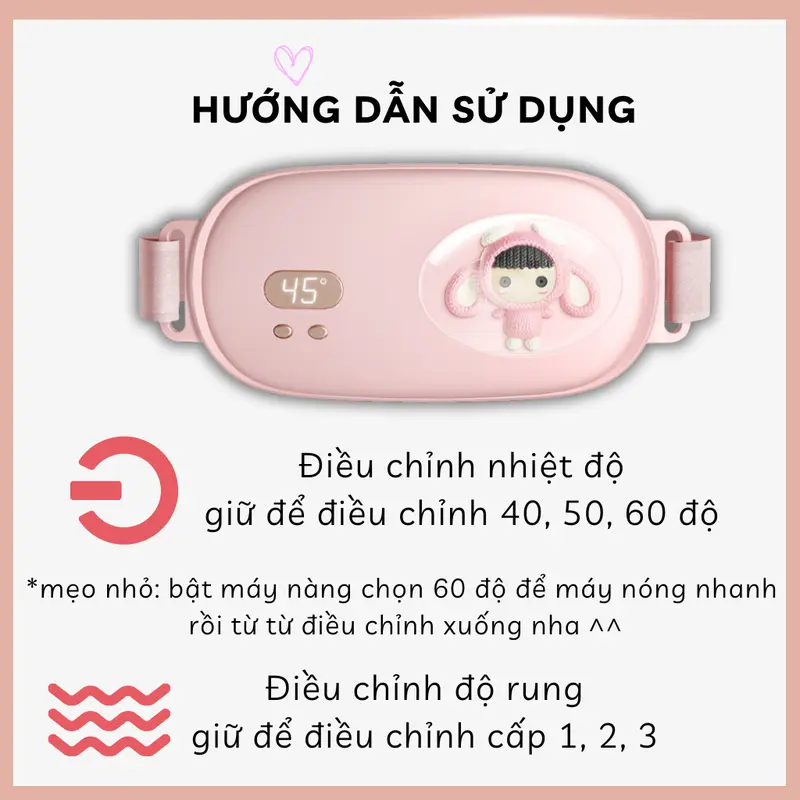 Máy massage bụng kinh, Đai chườm ấm bụng kinh 3 cấp độ mát xa và sưởi ấm màn hình LCD 1