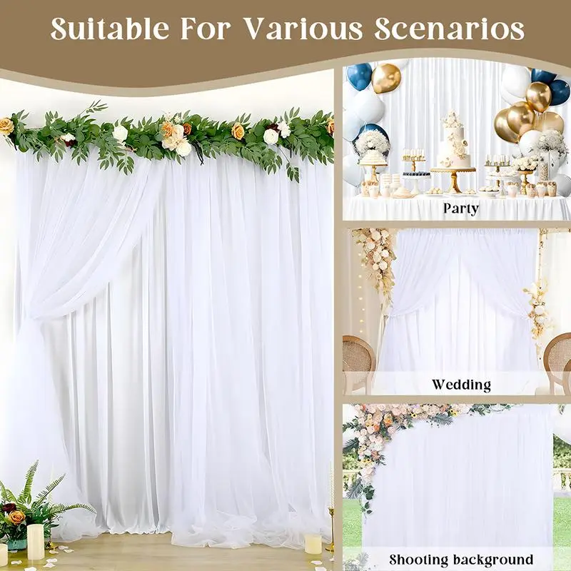 Solid Color Chiffon Curtain, 1 Count Transparent Chiffon Background Screen, Party & Wedding Decoration Supplies for Home Party Wedding 2