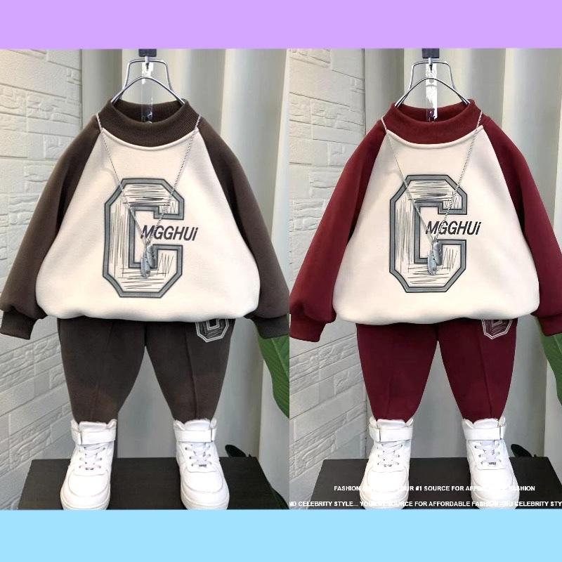   HC KIDS  Bộ quần áo nỉ chữ C từ 10-38kg,chất liệu nỉ bông tàu ấm áp,hàng đẹp có bo chun dành cho bé trai bé gái 