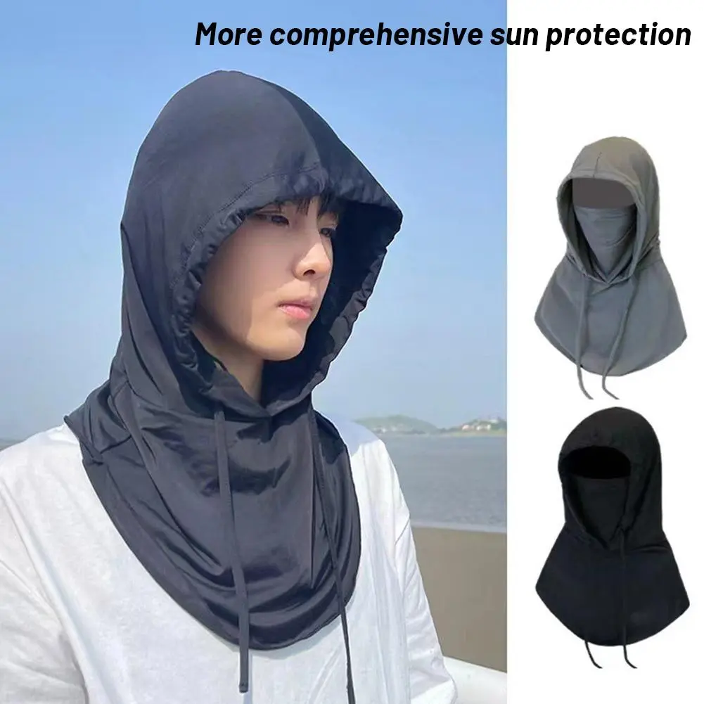 Men Women Face Mask Sun/UV Protection Breathable Long Neck Covers Sunscreen Mask Scarf Hat Three In One Male Full Face Ice Silk Breathable Cycling Veil Sunscreen Hat