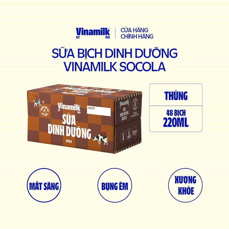 Thùng 48 Bịch sữa dinh dưỡng Vinamilk socola 220ml