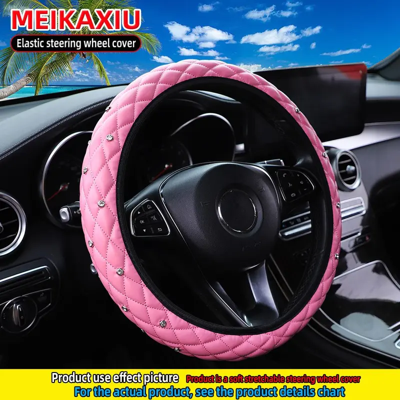 Rhinestone Decor Car Steering Wheel Cover, Fashionable Car Steering Wheel Protector, Universal Car Interior Decoration Accessories for Women & Girls 5