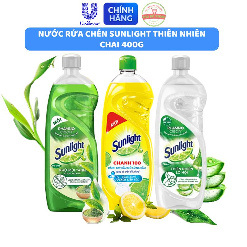 Nước Rửa Chén Bát Sunlight Thiên Nhiên Muối Lô Hội | Matcha Trà Nhật | Chanh Vàng - Chai 400G