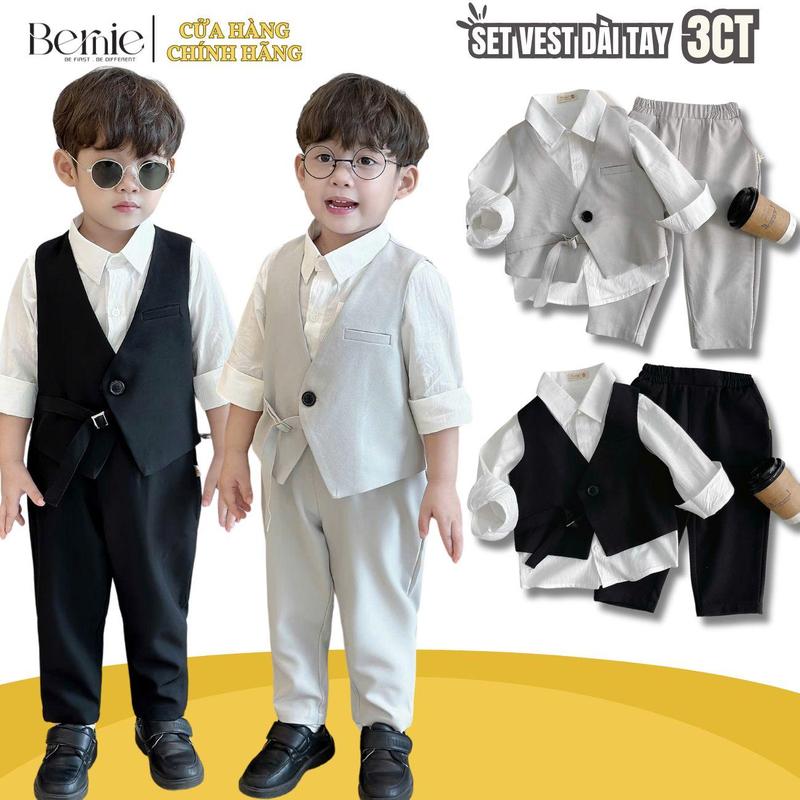Set vest gile công tử cổ V 3 chi tiết phong cách hàn quốc cho bé trai 1 đến 7 tuổi Bernie 0824B51