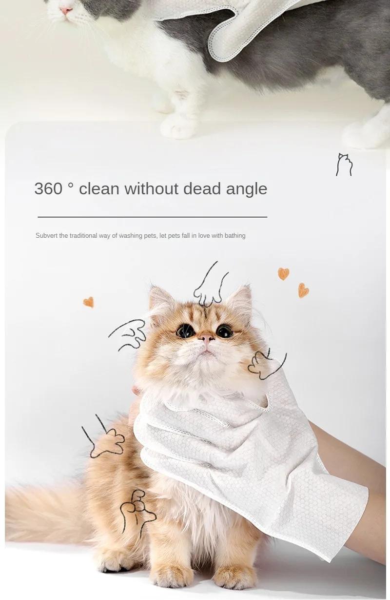 Product Introduction of Pet Disposable Gloves  Cat and Dog Wet Wipes  Special Bath-free Dry Cleaning Artifact Cleaning Supplies Deodorizing Wet Wipes cat  bath 8