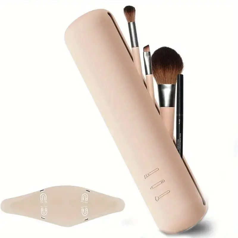 Random Color Silicone Makeup Brush Storage Bag, 2 Counts Soft Waterproof Makeup Brush Travel Holder, Magnetic Portable Cosmetic Bag for Indoor & Outdoor 6