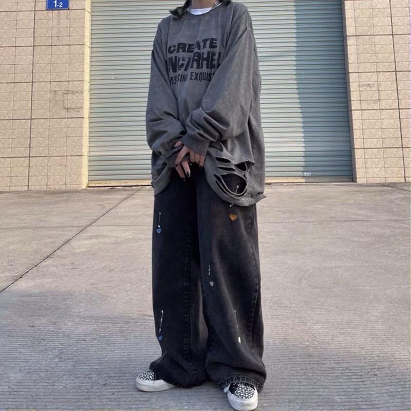 [CÓ BIG SIZE+ẢNH THẬT] HEARTFALL JEAN- Quần bò jeans ống rộng oversize thêu hình trái tim form rộng hiphop siêu chất có big size 4