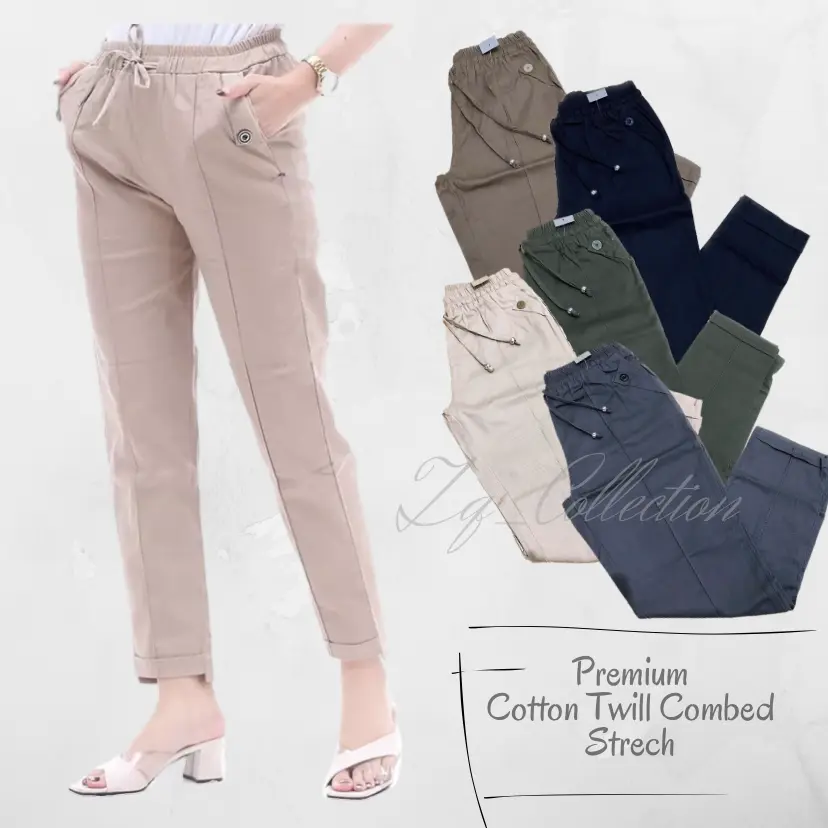 BAGGY PANTS TWILL COMBED STRECH PREMIUM - Pinggang Full Karet Melar/ Tebal dan Halus