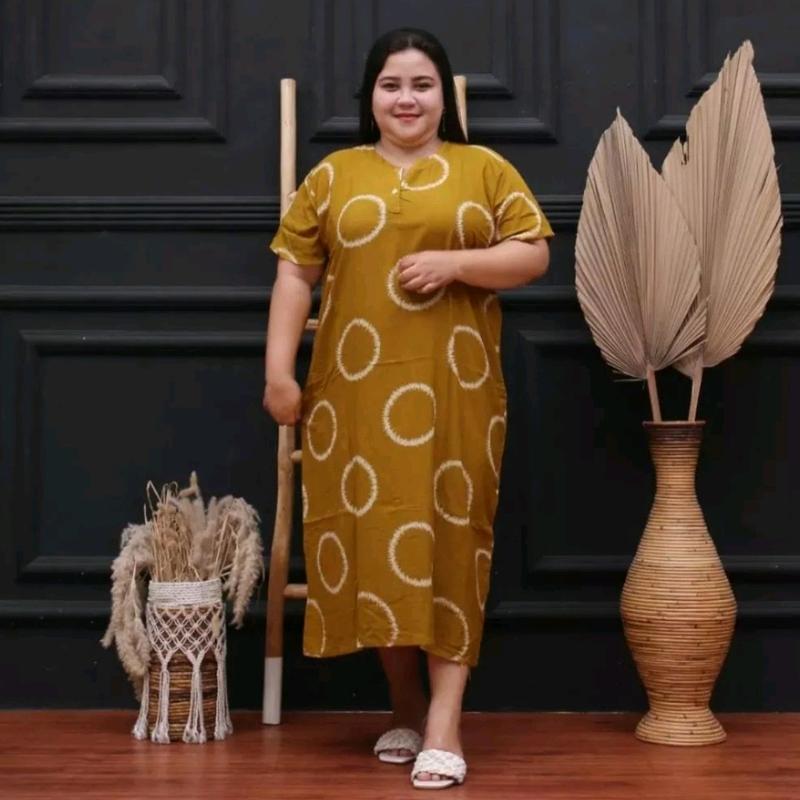 Daster Rayon Jumbo Ld 130 Kain Tebal Panjang 120 Busui Kancing Depan Motif Cincin 4
