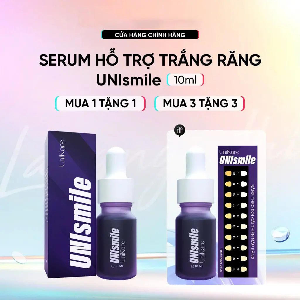 Mua 1 Tặng 1, Mua 3 Tặng 3, Serum Hỗ Trợ Trắng Răng Unismile, Hỗ Trợ Cải Thiện Vàng Răng, Unikare, dung tích 10ml