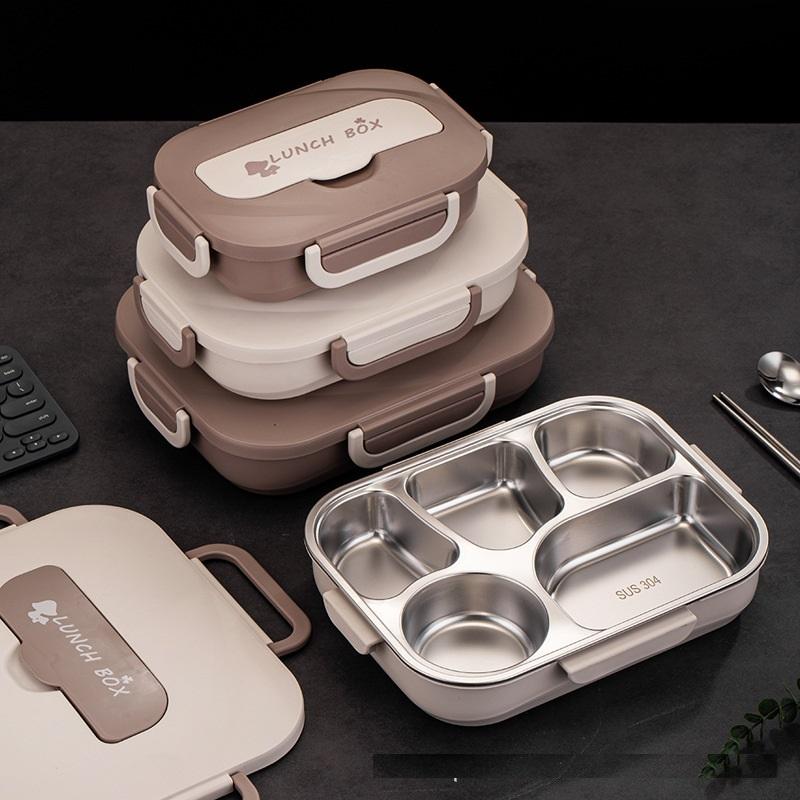 Hộp cơm văn phòng nhiều ngăn cao cấp Chống Tràn Inox 304 Kèm Thìa Đũa, Lunchbox HCNN183