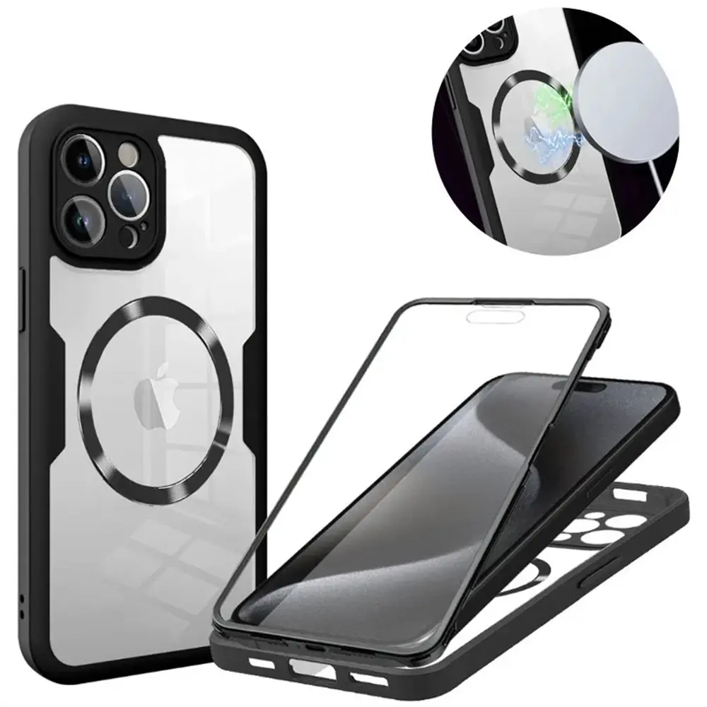 Magnetic For Magsafe 360 Full Body Front+Back Clear Case For iPhone 16 15 13 14 11 Pro Max Plus Silicone Bumper Shockproof Cover