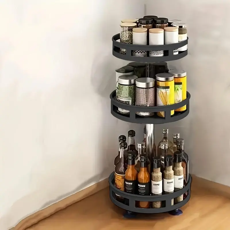 Kitchen Rotating Seasoning Storage Rack, 1 Count 2/3 Layer Corner Storage Rack, Seasoning Oil Salt Sauce Vinegar Storage Rack, Home Organizer for Kitchen