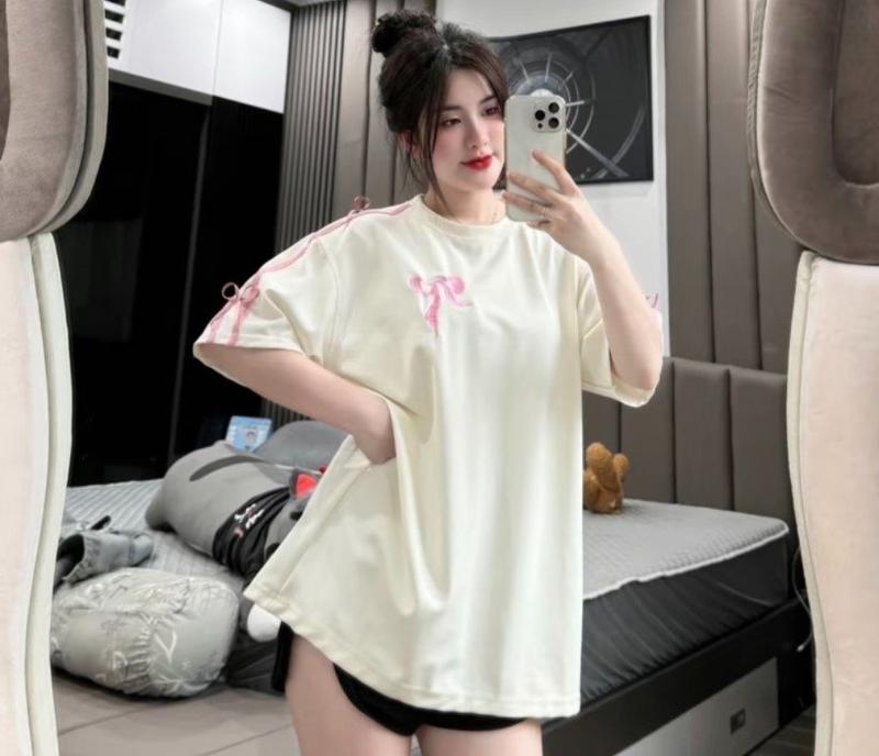 Áo thun nữ đính nơ tay dáng rộng tay lỡ siêu đẹp 0