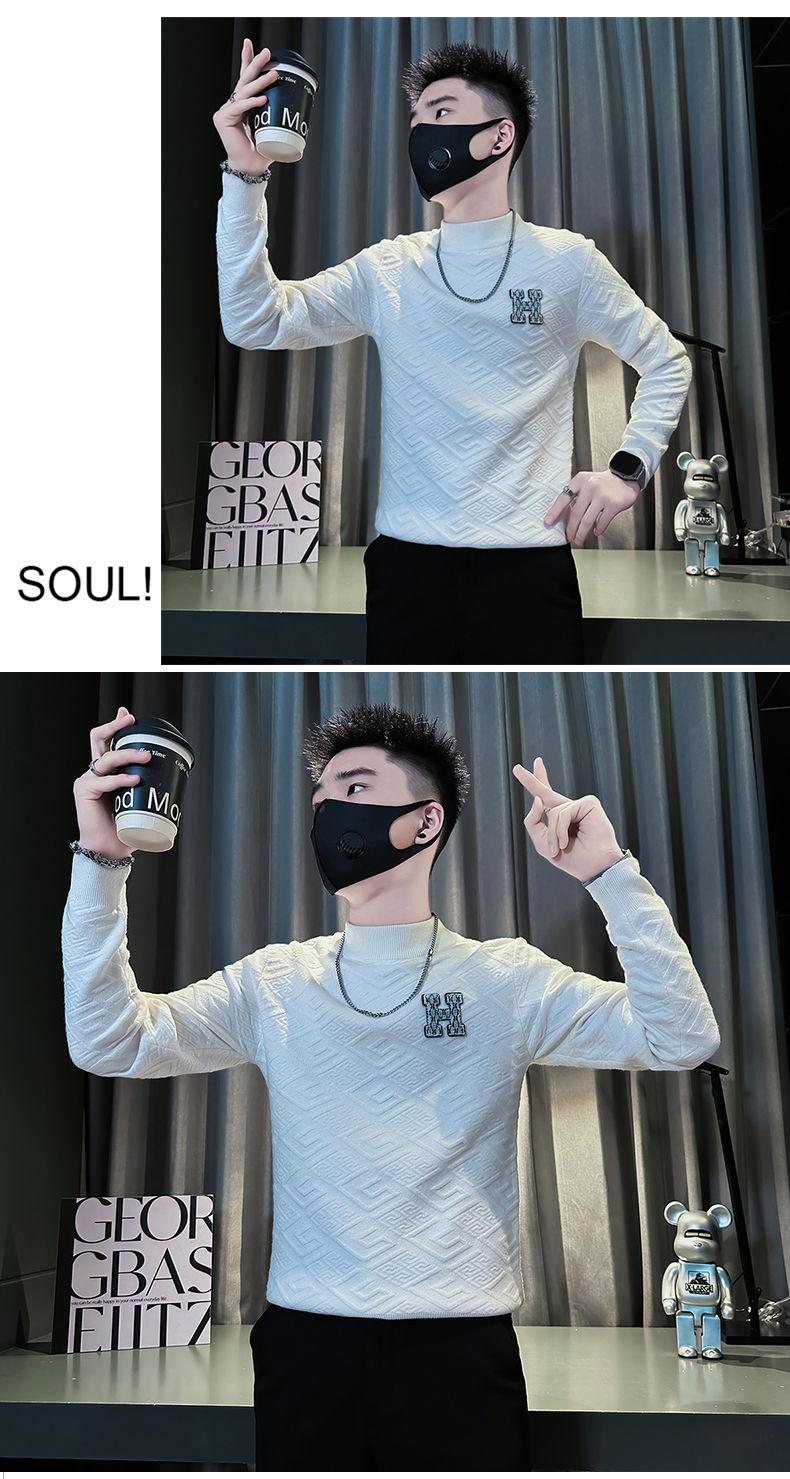 Product Introduction of Black Sweater Men's Fashion Brand Half-High Collar Inner Match Cotton Knitwear 2024 New Autumn and Winter Trends Versatile Knitted Bottoming Shirt Closed 17
