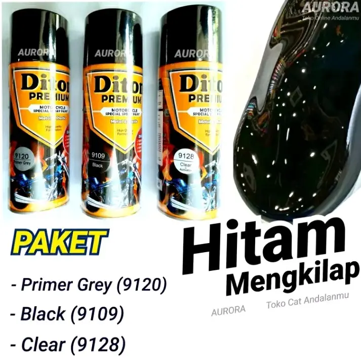 (JAWA) PAKET LENGKAP Cat Pilok Diton Premium 9120 Epoxy Primer Grey + 9109 Black Hitam + 9128 Clear Gloss Pilox