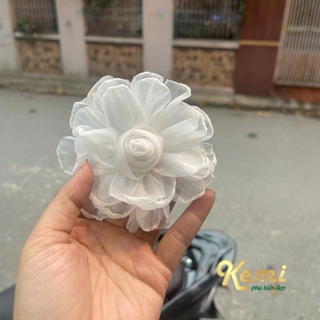 Hoa cài áo có ghim sẵn hoa thược dược voan tơ kích thước 10cm chất vải voan mềm cài áo váy, trang trí phụ kiện thời trang 6