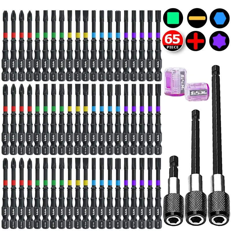 Impact Drill Bit Set, 1/4 Inch Hex Shank Screwdriver Bit Set, Cross & Square & Hexagon Shank Screwdriver Bit Set, Power Tool Accessories 0