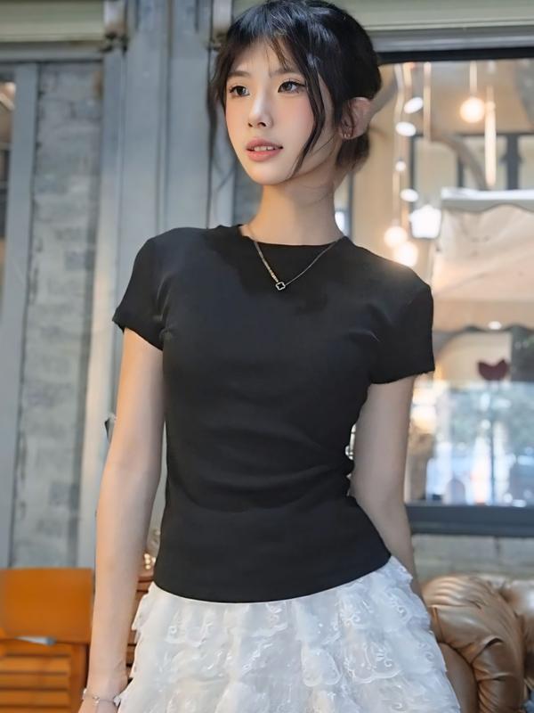 Áo Thắt Eo Mini Tee Trơn Ôm Body Siêu Hack Dáng - Linmer.Clo Top Nữ Thun Giấy 2 Lớp Co Dãn 4 Chiều Ôm Fit Dáng 2