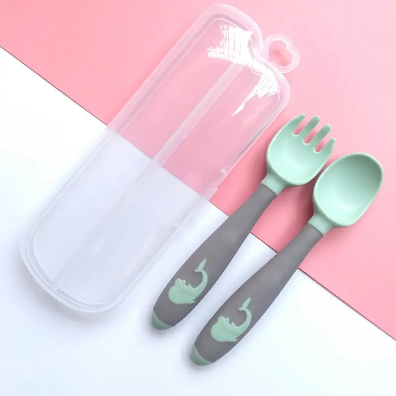 Baby and Toddler Soft Fork and Spoon Set Bendable Special Fork Kit Cartoon Training Cutlery for Feeding and Eating