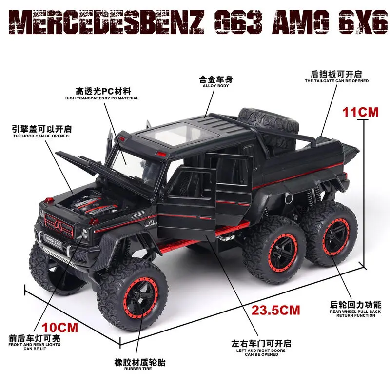 Xe Mercedes Benz 6x6, Tỷ Lệ 1: 22, Đồ Chơi Hợp Kim, Mô Phỏng, Có Phản Hồi Âm Thanh Và Ánh Sáng Hấp Thụ Sốc, Thích Hợp Cho Các Hoạt Động Địa Hình, Đồ Trang Trí Mô Hình 3