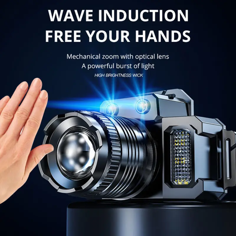 Senter Kepala LED Headlamp Zoom P50 5000 Lumens Sensor Gerak Anti Air 7