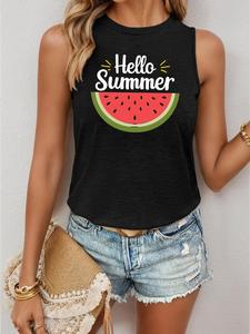 ImprinTee Women's Watermelon & Letter Print Tank Top, Casual Sleeveless Round Neck Top, Ladies Summer Clothes for Daily Wear