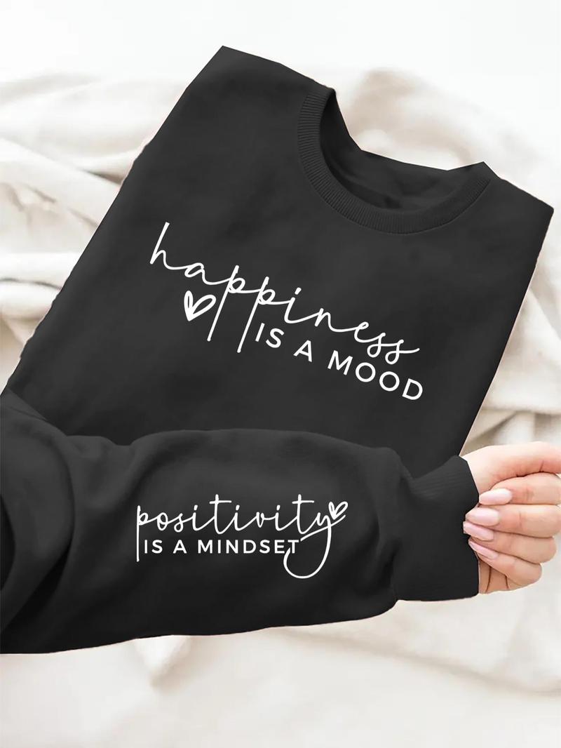 Product Introduction of Women's Letter Print Drop Shoulder Sweatshirt, Casual Long Sleeve Round Neck Pullover for Daily Wear, Ladies Clothes for All Seasons 16