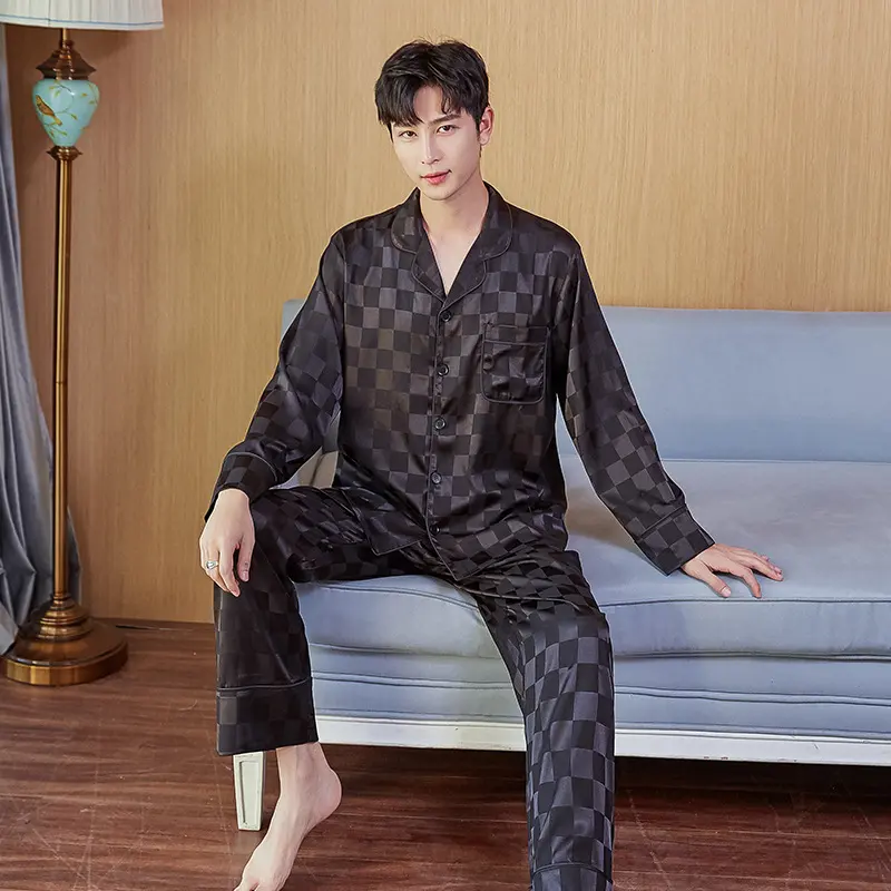 Bộ đồ ngủ nam dài tay ô vuông màu đen - Since Then