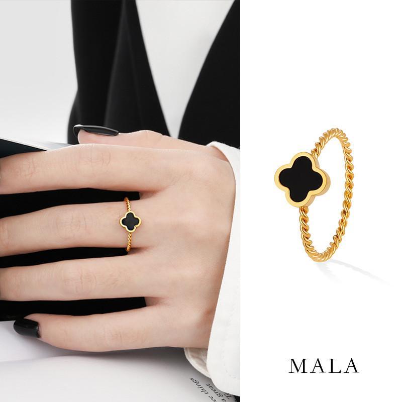 Nhẫn Cỏ Bốn Lá, Thép Titan Mạ Vàng 18k, Dành Cho Nữ, Không Gỉ Và Không Phai Màu Women 0