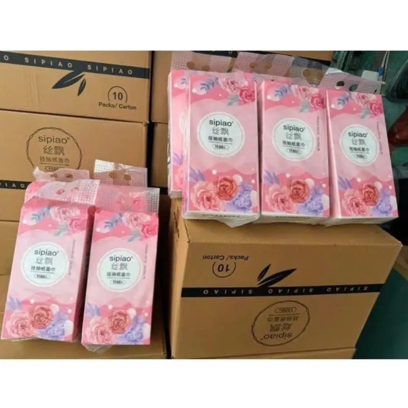 ￼ [Tặng móc treo] Combo 10 Bịch Giấy Treo Đa Năng SIPIAO Hoa Hồng, Khăn Rút Treo Trường 4 Lớp mỗi bịch 1000 Tờ Loại 1 5