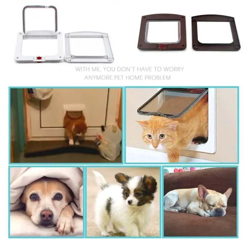Security Dog Flap Door House Flap Door Easy Install 4 Way Locking Puppy Door Indoor Outdoor Pet Kennel Accessories