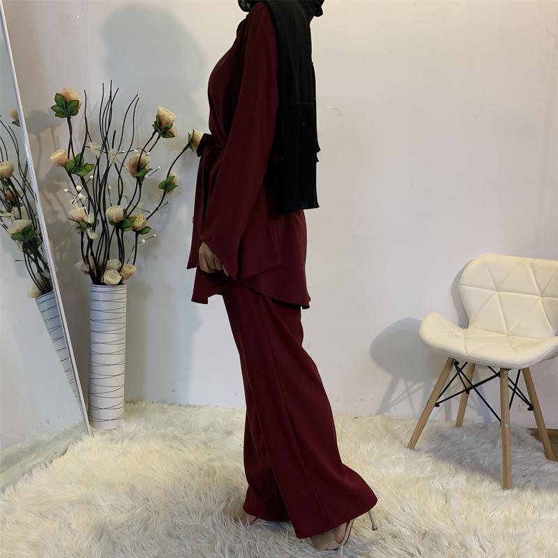 Product Introduction of Fashion Women's Simple Wide-Leg Pants Muslim Tie Set 2272 16