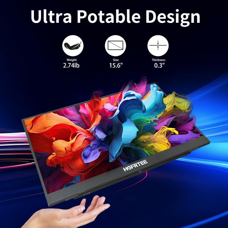 HGFRTEE 15.6 Inch Portable Monitor, 1080P FHD Laptop Monitor, USB C HDMI Computer Display, HDR Eye Care External Screen with for MAC Phone Xbox Switch PS5 2