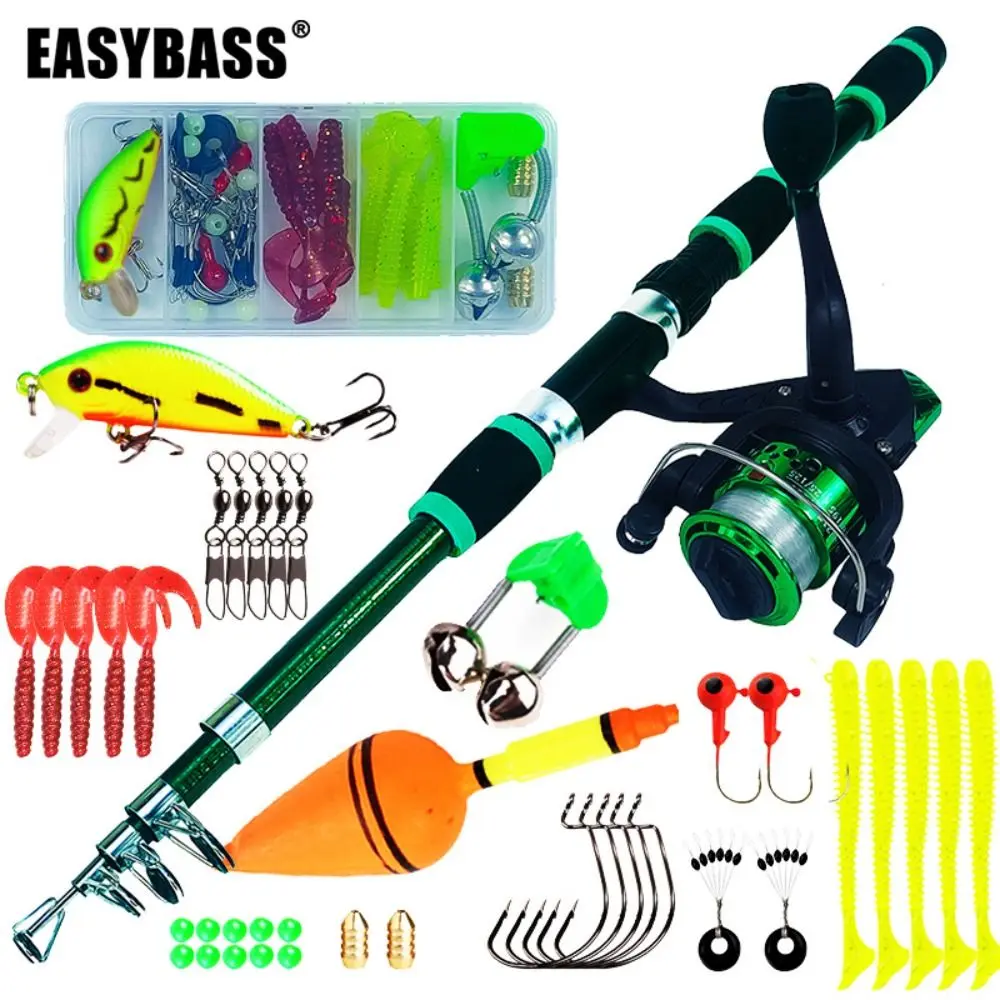 1.8M Travel Fishing Gear Telescopic Fishing Rod Full Kits Fishing Pole Spincast Fishing Reel Fishing Rod Reel Set Carbon Fibre Lure Set Feeder Rod Combo Fishing