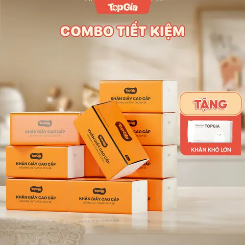 (COMBO TIẾT KIỆM) Thùng 12 gói khăn giấy đa năng TopGiaKids mềm mịn, phù hợp Cho Bé và gia đình ( Tặng kèm 1 bịch khăn mặt khô rút lớn) Kem