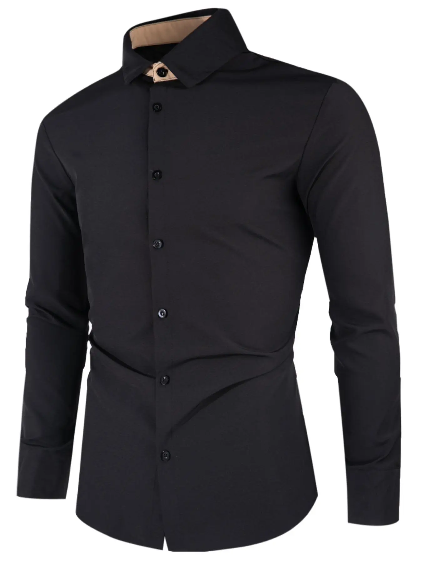 Men's Solid Button Front Shirt, Regular Fit Casual Long Sleeve Collared Shirt for Fall & Winter, Men's Top for Daily Wear