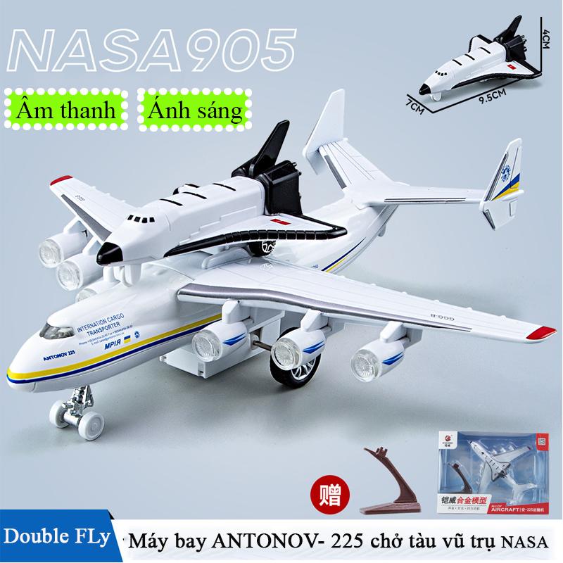 Mô hình máy bay vận tải hàng không Antonov-225 chở tàu vũ trụ NASA 905 bằng hợp kim có nhạc và đèn chạy cót gồm 2  chiếc Đồ Chơi Toy