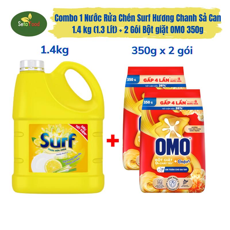 Combo Surf Nước Rửa Chén 1.4kg & Bột Giặt Omo Comfort 350g 2 gói Làm Sạch Kem xà phòng giặt quần áo