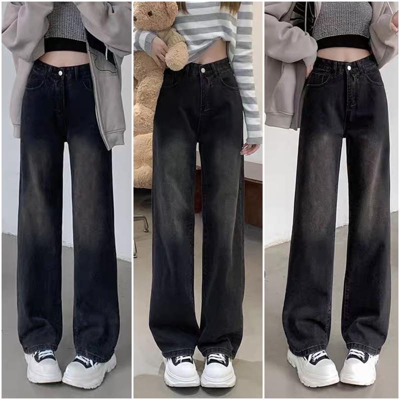 Quần Jeans Nữ Ống Rộng Màu Khói Đen Mài Đùi Siêu Hót - Women