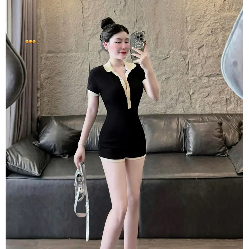 JUMSUIT ĐÙI POLO ĐEN VIỀN TRẮNG TAY NGẮN - Dáng Chuẩn Voi ÁO Jean Voan Lịch 5