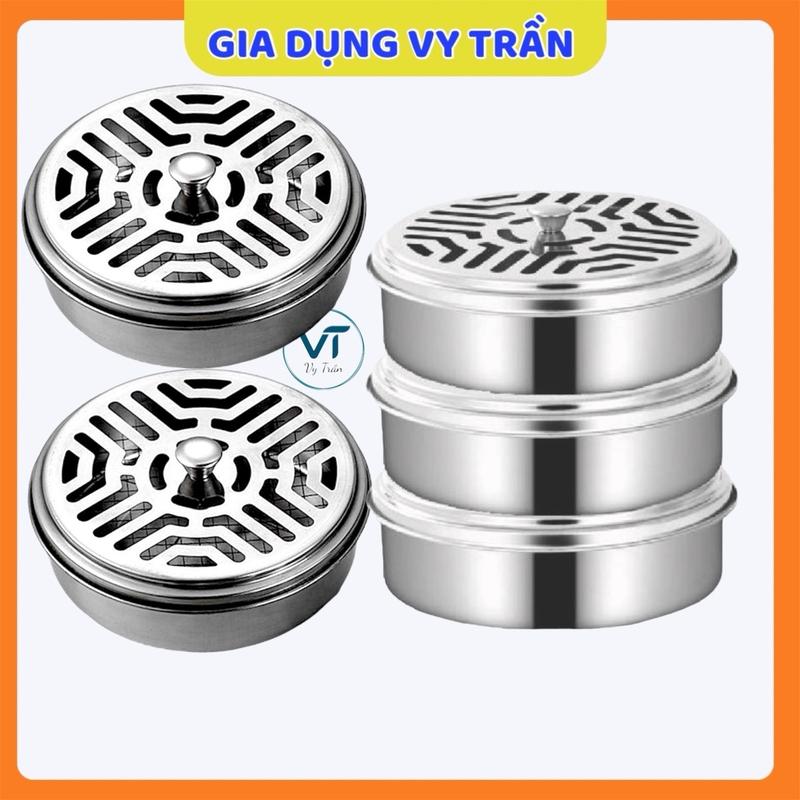 ComBo 5 Hộp Đựng Nhang Muỗi Inox 15cm Có Nắp Đậy & Khay Đựng Tàn Tro Tiện Lợi Giá đỡ cuộn khoanh nhang muỗi Trong Nhà Ngoài Trời