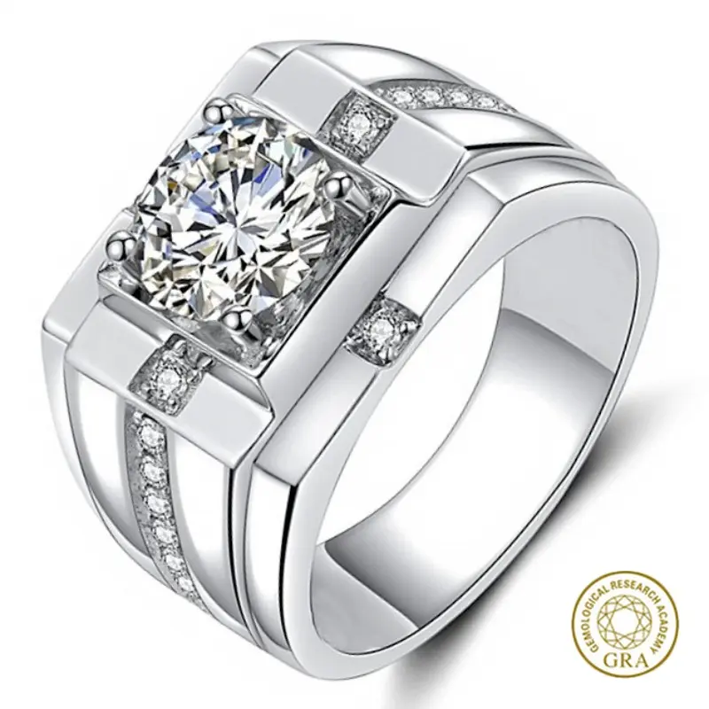 Nhẫn Moissanite thời trang dành cho nam giới, nhẫn bạo chúa Màu bạc , bán chạy, chứng chỉ GRA miễn phí, 925