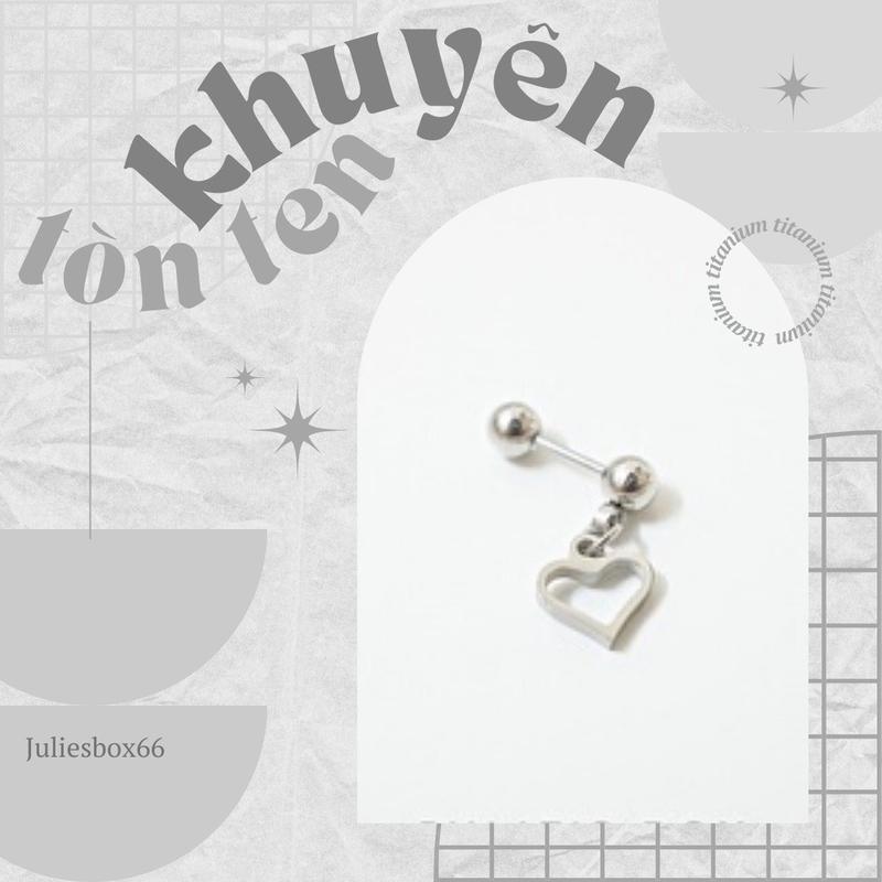 1 Chiếc BẤM Khuyên Tai Unisex Có Charm Tim Rỗng Tròn Không Gỉ Sét Không Ngứa Bông Tai Julies Box 66