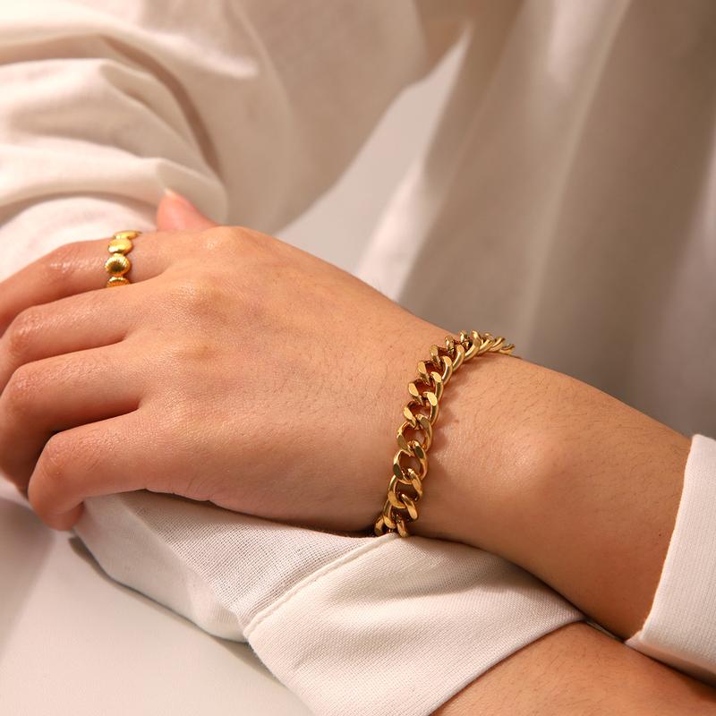 Product Introduction of Trending OT Buckle Stainless Steel round Grinding Cuban Bracelet Simple 18K Gold  Plated Titanium Steel Bracelets for women 4