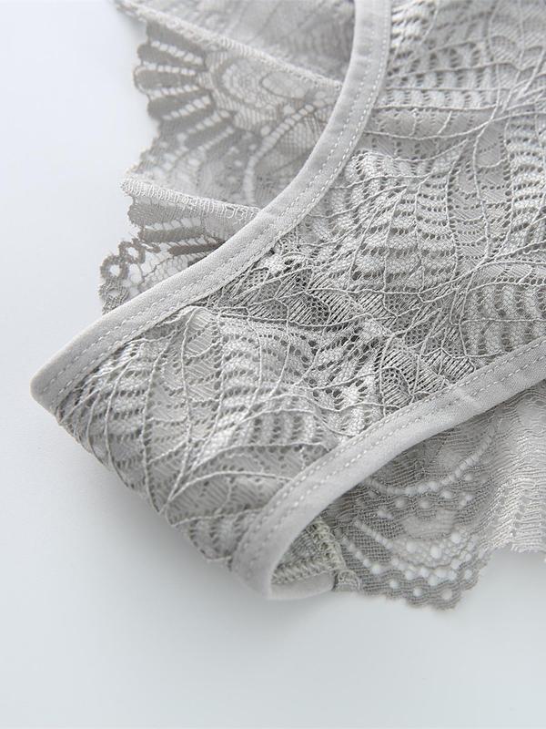 Women's 4pcs Scallop Trim Lace Panties, Solid Color Low Rise Comfort Knickers, Ladies Briefs, Women's Lingerie & Underwear 4