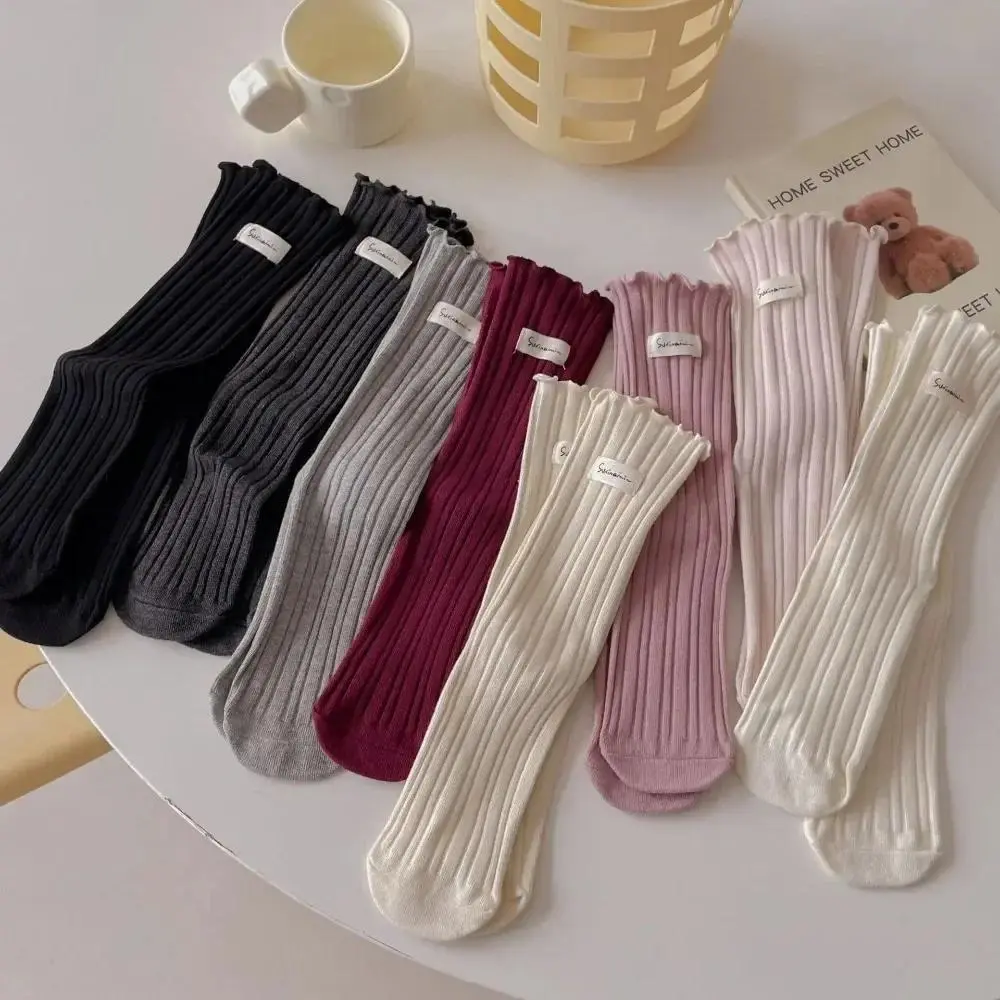 Vớ Xếp Ly Nhiều Màu Trơn Vớ Nữ Cotton Dệt Kim Harajuku Mùa Thu Đông Vớ Dài Dễ Thương Kawaii Cho Bé Gái Ngọt Ngào Phong Cách Nhật Bản JK
