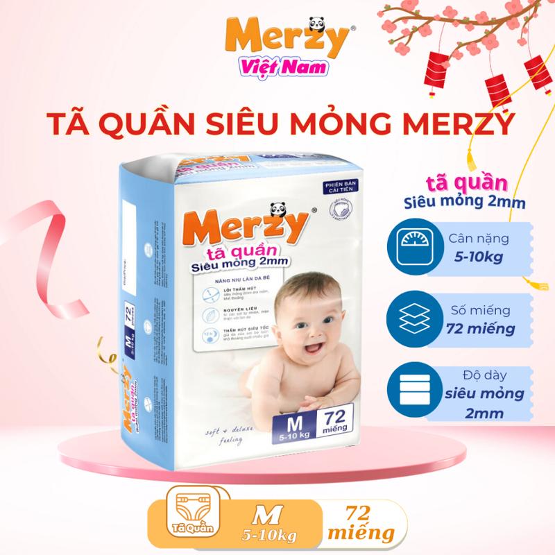 Bỉm quần Siêu đại Merzy siêu mỏng Cao cấp M72 L64 XL58 XXL50 Cho Bé