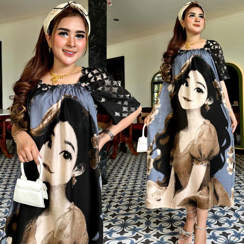 DASTER FUJI TERBARU 2024/DASTER FUJI KAMILA/DRESS IBU MUDA KEKINIAN/DASTER TERLARIS/DASTER JUMBO Rayon Motif Pendek Karet Busui 2